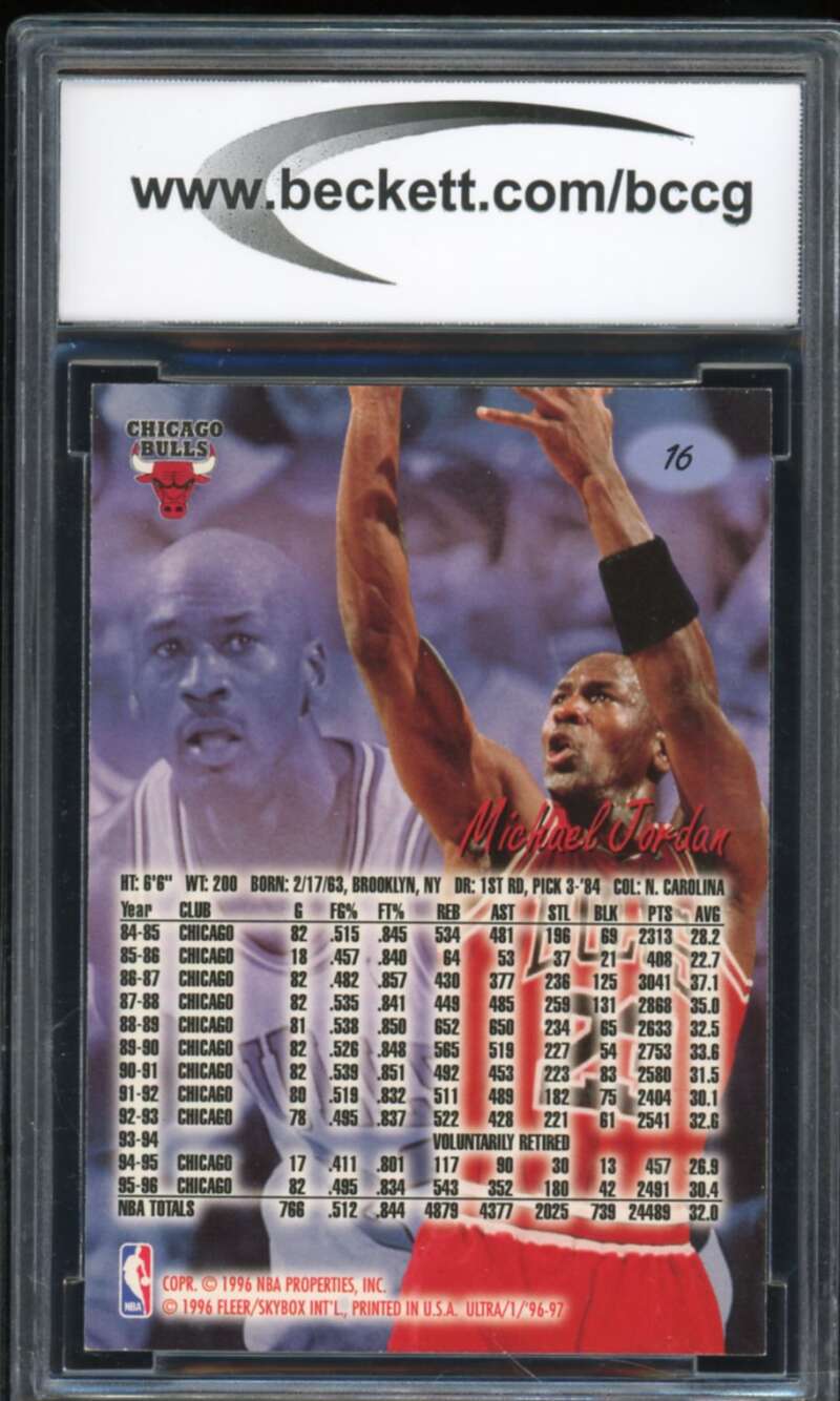 1996-97 Ultra #16 Michael Jordan Card BGS BCCG 10 Mint+ Image 2