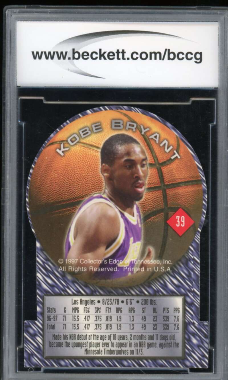 1997-98 Collector's Edge Impulse #39 Kobe Bryant Card BGS BCCG 10 Mint+ Image 2