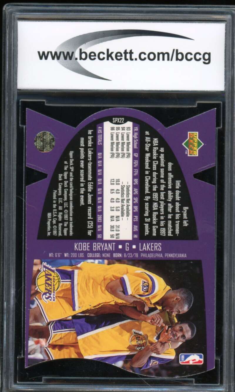 1997-98 SPX #22 Kobe Bryant Card BGS BCCG 9 Near Mint+ Image 2