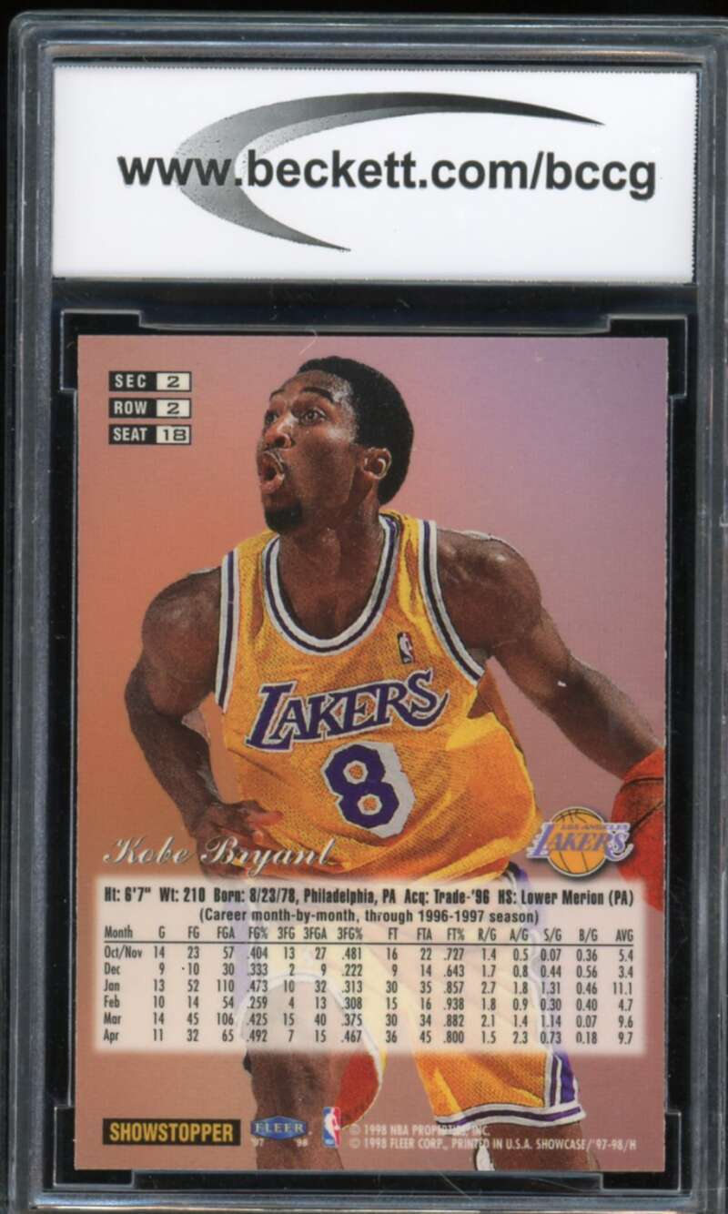 1997-98 Flair Showcase Row 2 #18 Kobe Bryant Card BGS BCCG 10 Mint+ Image 2