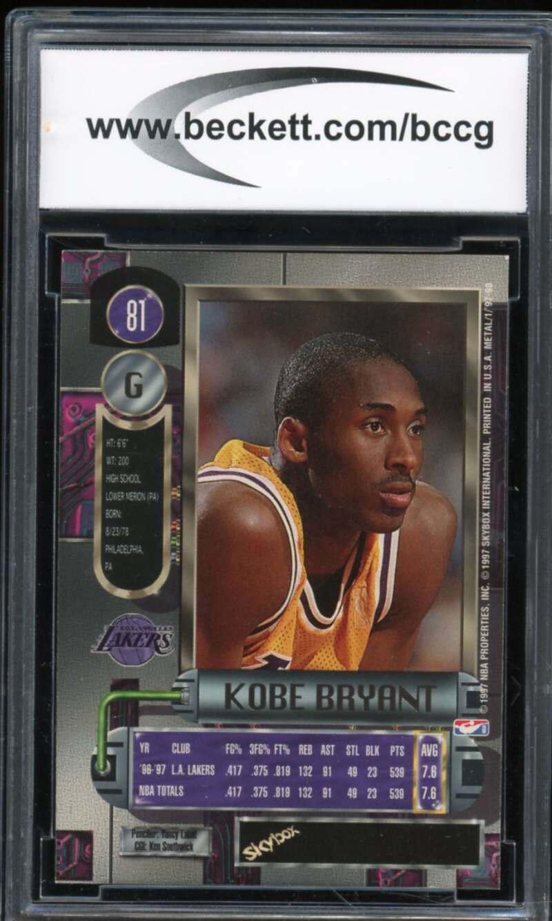 1997-98 Metal Universe #81 Kobe Bryant Card BGS BCCG 10 Mint+ Image 2