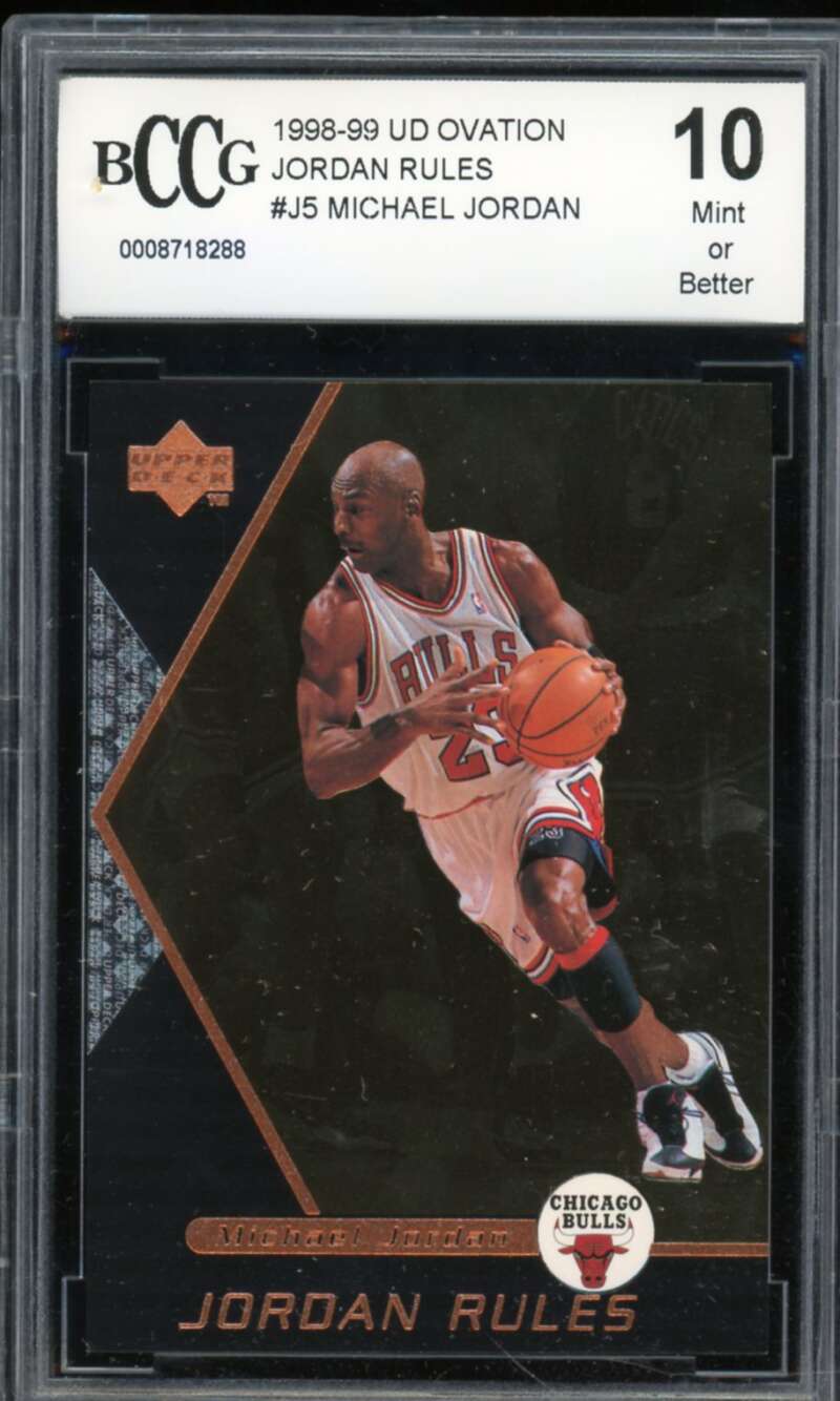 1998-99 UD Ovation Jordan Rules #J5 Michael Jordan Card BGS BCCG 10 Mint+ Image 1