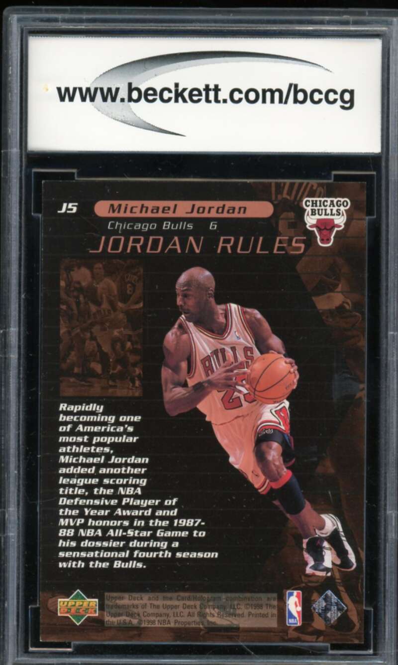 1998-99 UD Ovation Jordan Rules #J5 Michael Jordan Card BGS BCCG 10 Mint+ Image 2