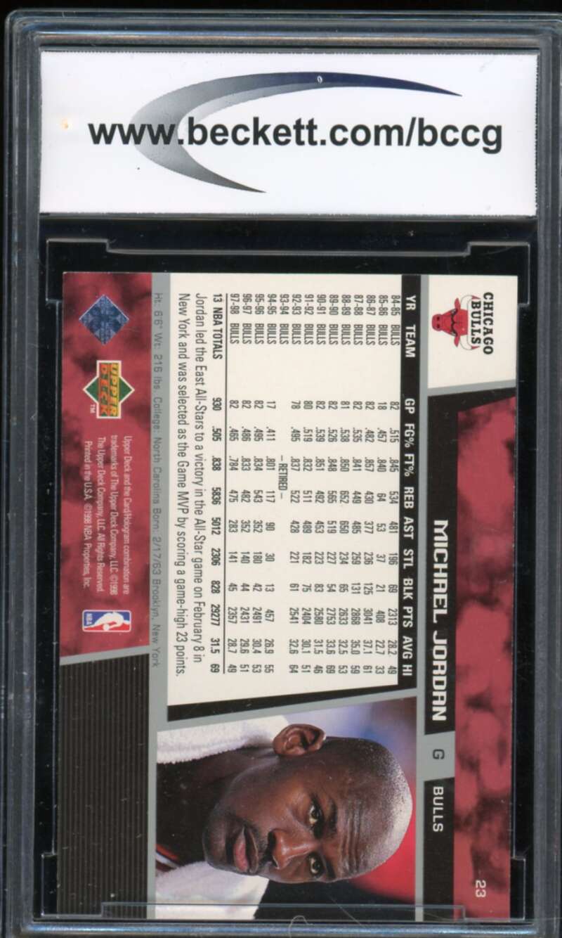 1998-99 Upper Deck #23 Michael Jordan Card BGS BCCG 10 Mint+ Image 2