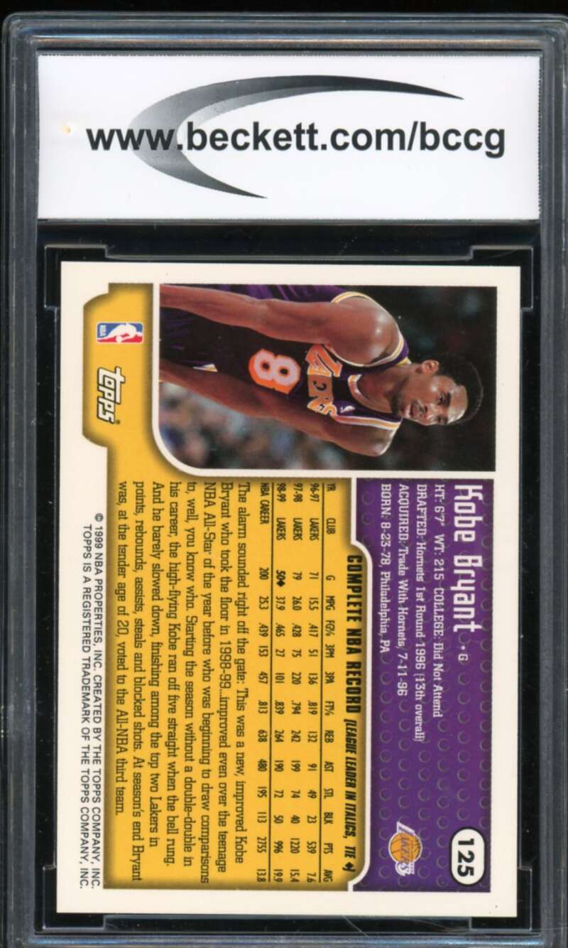 1999-00 Topps Tip-Off #125 Kobe Bryant Card BGS BCCG 10 Mint+ Image 2