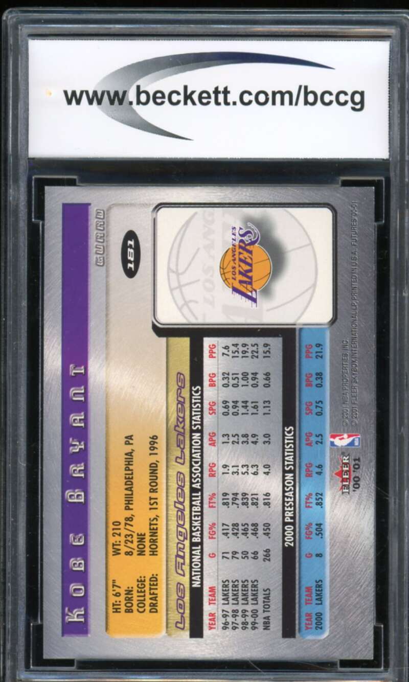 2000-01 Fleer Futures #181 Kobe Bryant Card BGS BCCG 10 Mint+ Image 2