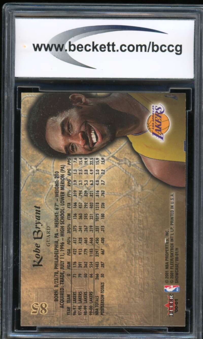 2000-01 Fleer Showcase #85 Kobe Bryant Card BGS BCCG 10 Mint+ Image 2