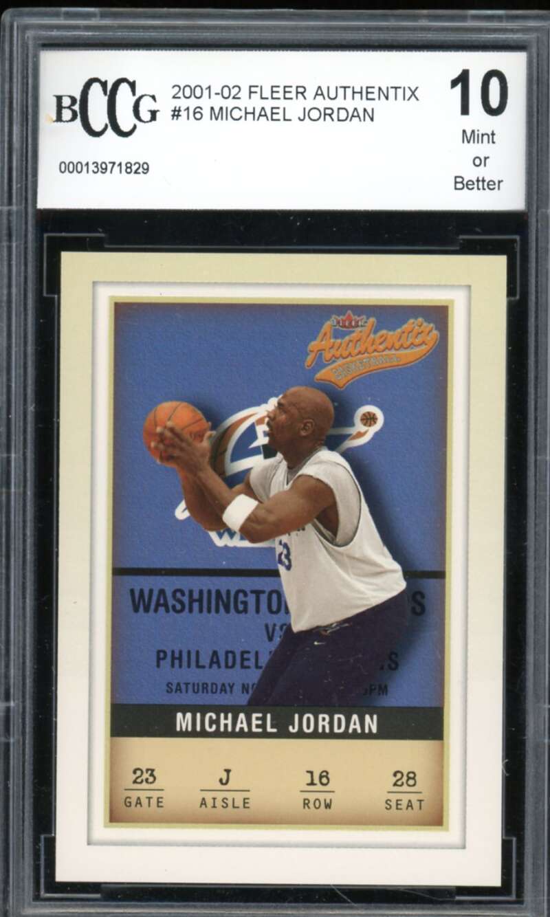 2001-02 Fleer Authentix #16 Michael Jordan Card BGS BCCG 10 Mint+ Image 1