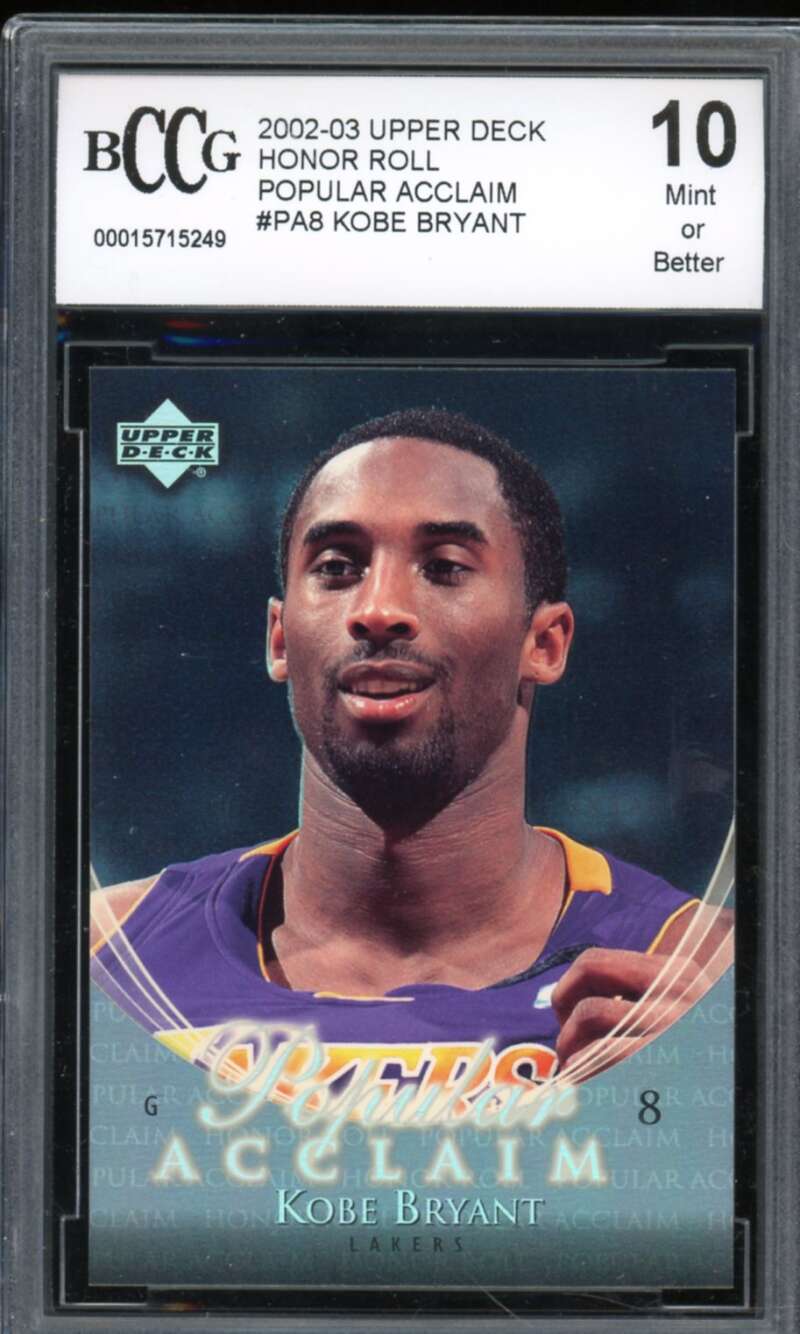 2002-03 Upper Deck Honor Roll Popular Acclaim #PA8 Kobe Bryant BGS BCCG 10 Mint+ Image 1