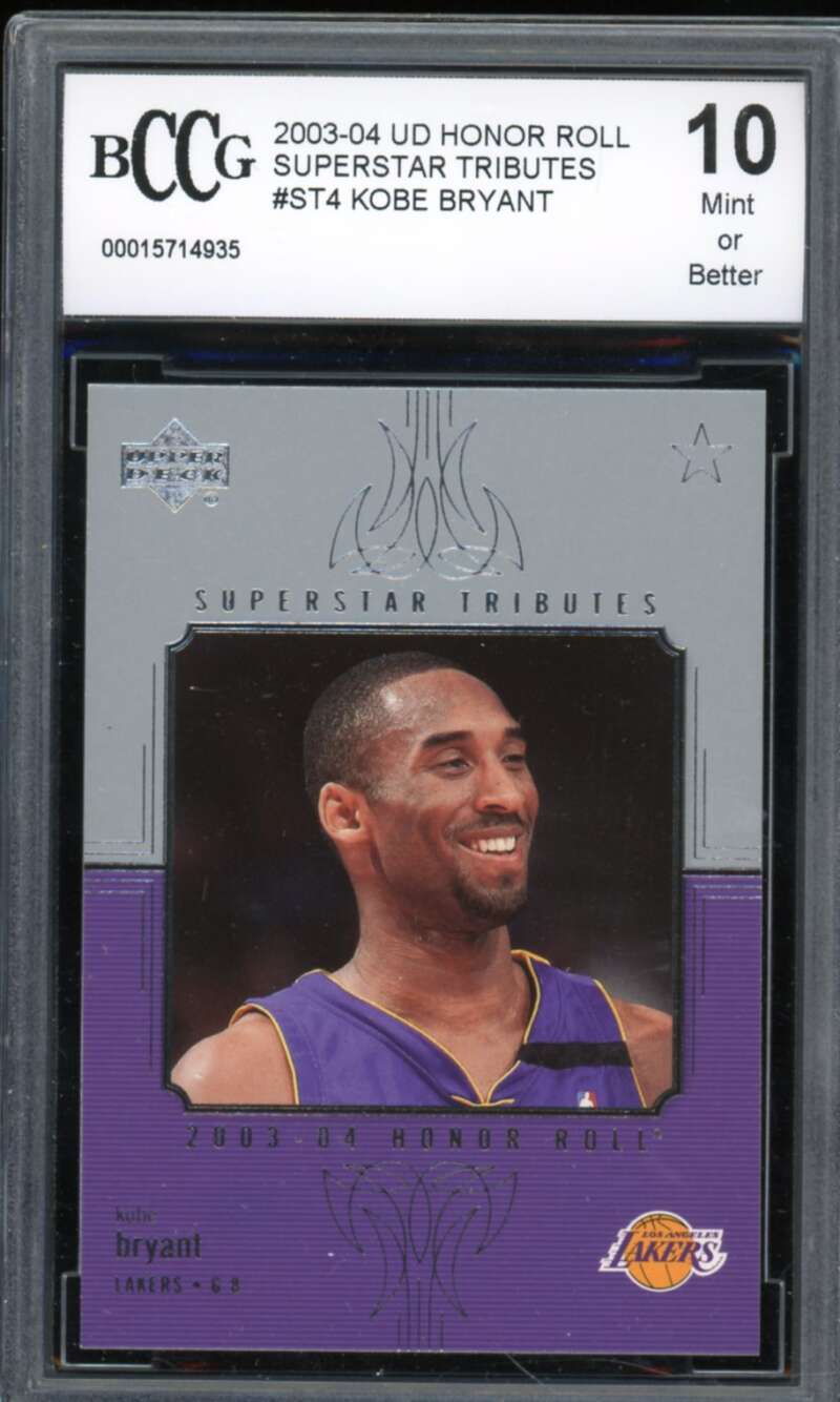 2003-04 UD Honor Roll Superstar Tributes #ST4 Kobe Bryant Card BGS BCCG 10 Mint+ Image 1