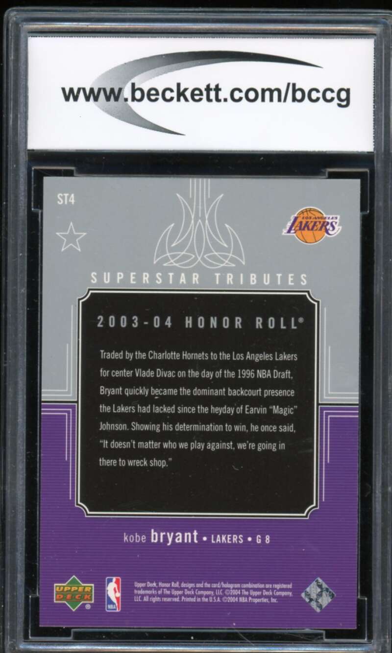 2003-04 UD Honor Roll Superstar Tributes #ST4 Kobe Bryant Card BGS BCCG 10 Mint+ Image 2