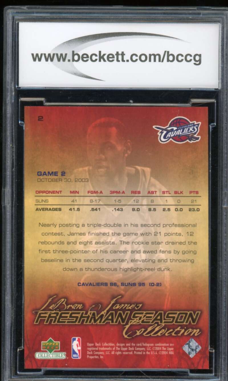 2004 Upper Deck Freshman Season #2 LeBron James Card BGS BCCG 10 Mint+ Image 2