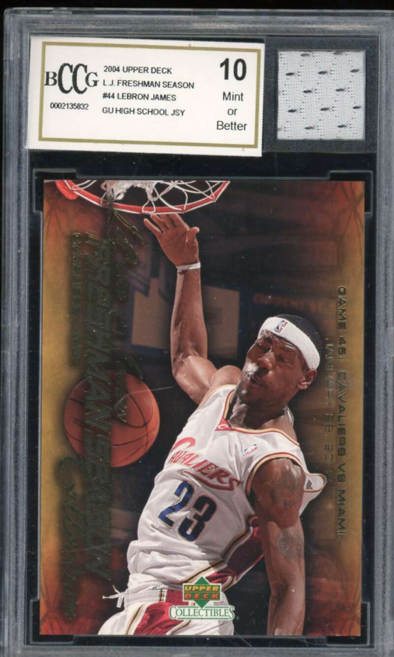 2004 Upper Deck Freshman Season #44 LeBron James Jersey Card BGS BCCG 10 Mint+ Image 1