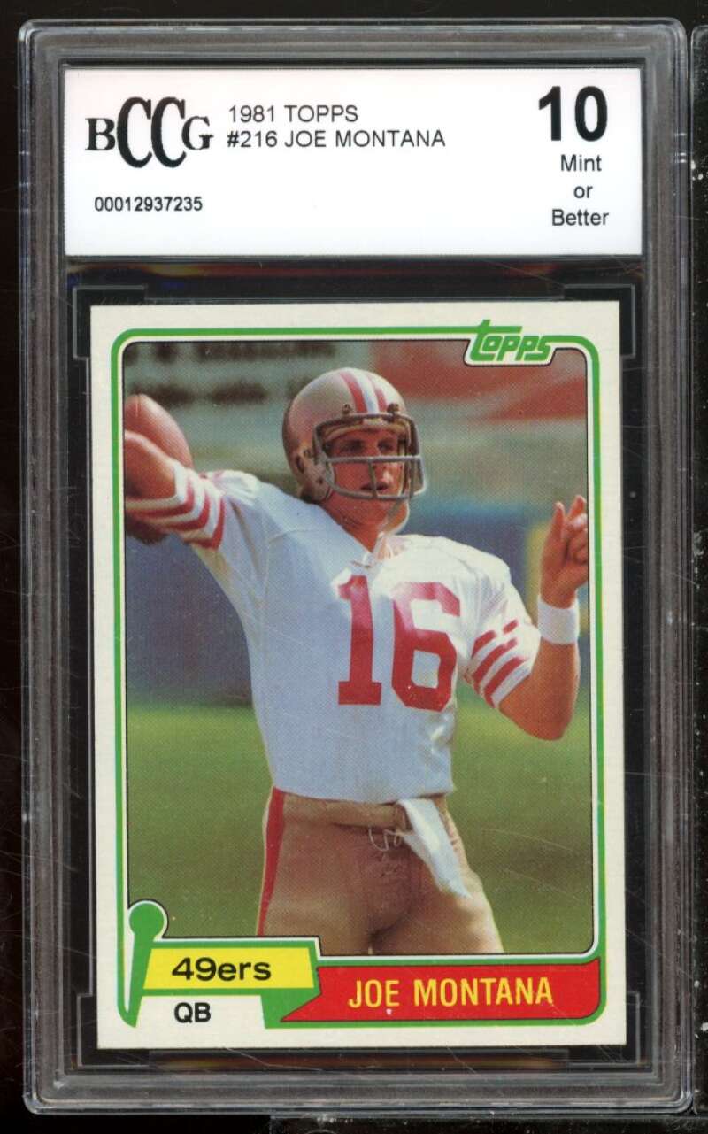 1981 Topps #216 Joe Montana Rookie Card BGS BCCG 10 Mint++ Image 1