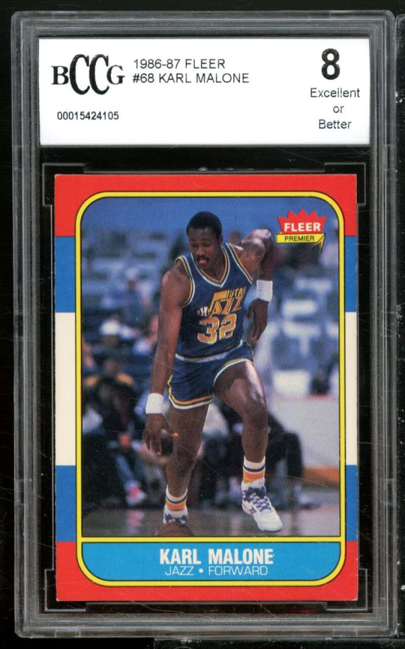 1986-87 Fleer #68 Karl Malone Rookie Card BGS BCCG 8 Excellent+ Image 1