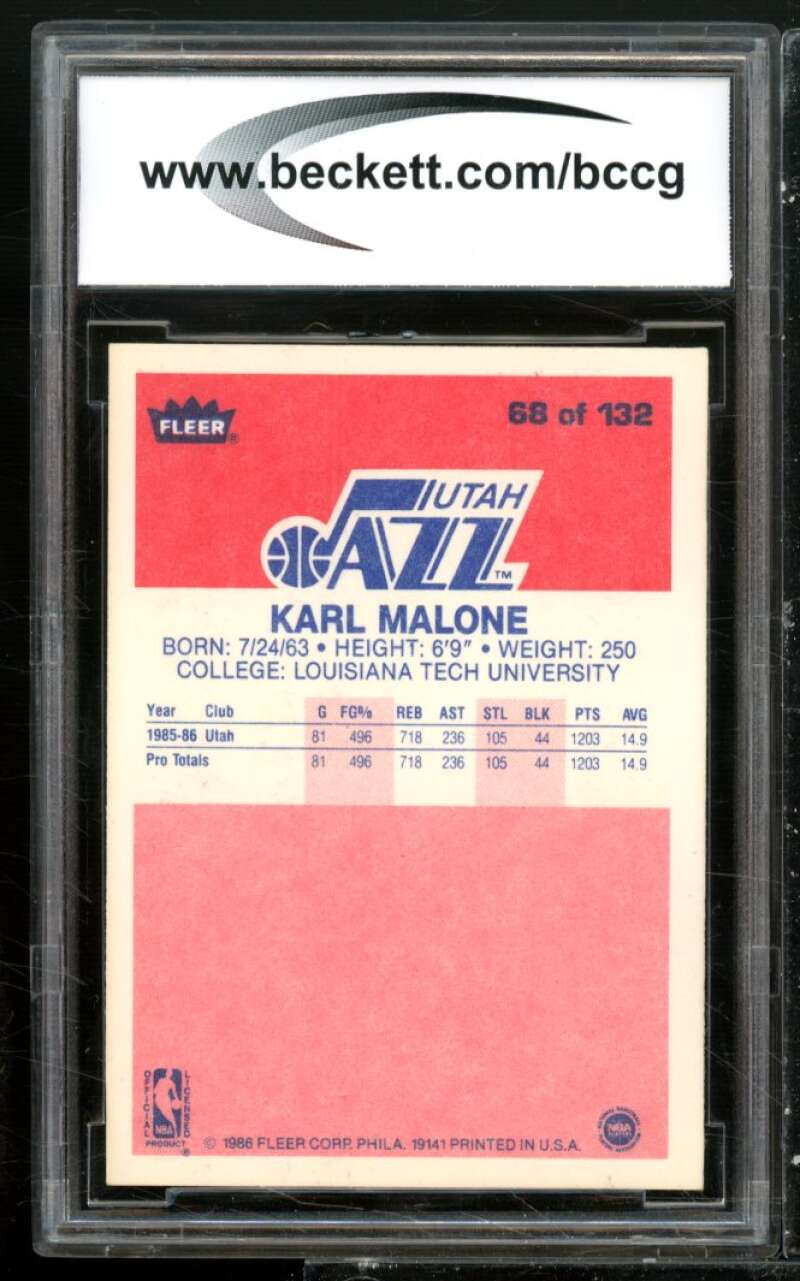 1986-87 Fleer #68 Karl Malone Rookie Card BGS BCCG 8 Excellent+ Image 2