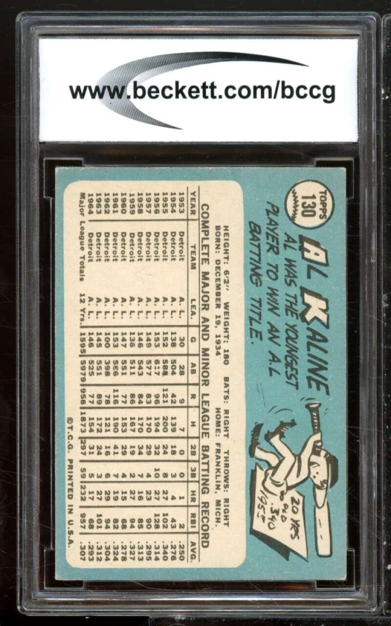 1965 Topps #130 Al Kaline Card BGS BCCG 8 Excellent+ Image 2