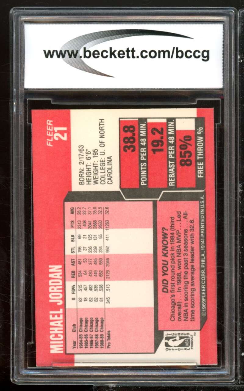 1989-90 Fleer #21 Michael Jordan Card BGS BCCG 9 Near Mint+ Image 2