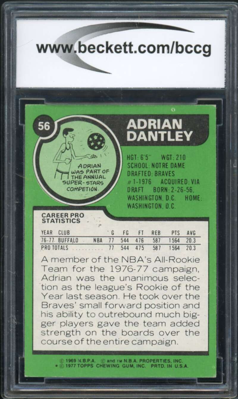 1977-78 Topps #56 Adrian Dantley Rookie Card BGS BCCG 8 Excellent+ Image 2