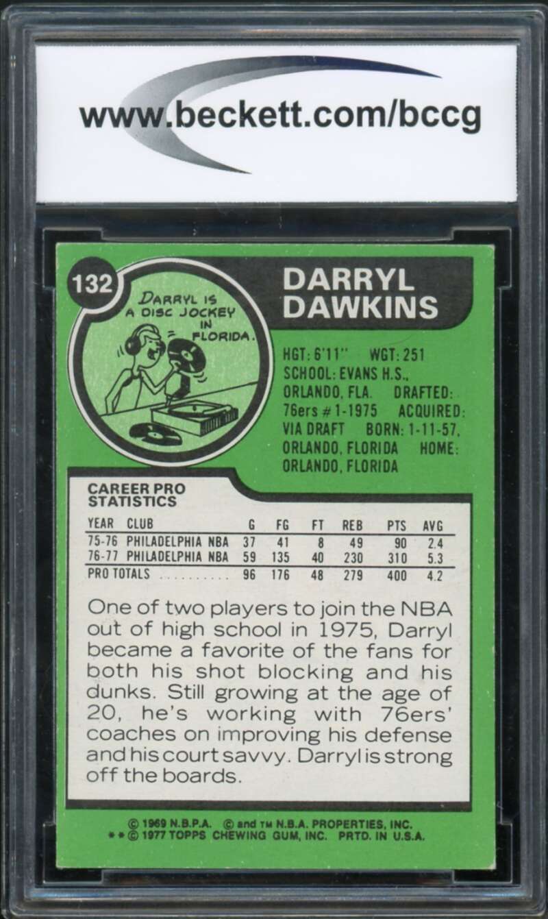 1977-78 Topps #132 Darryl Dawkins Rookie Card BGS BCCG 8 Excellent+ Image 2