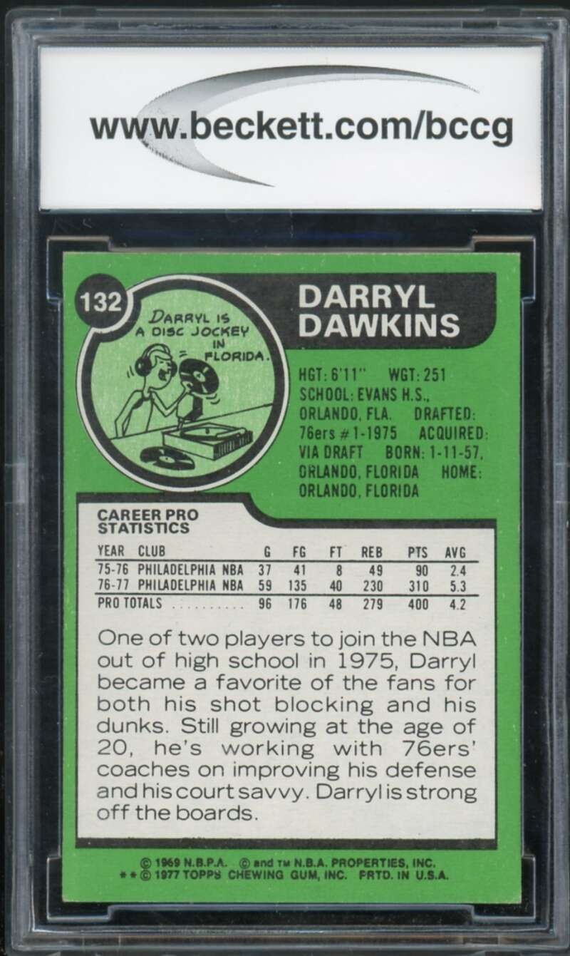 1977-78 Topps #132 Darryl Dawkins Rookie Card BGS BCCG 9 Near Mint+ Image 2