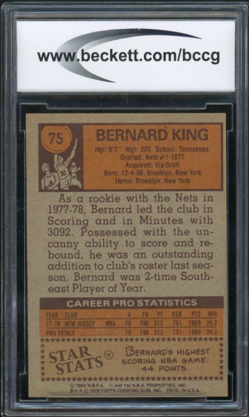 1978-79 Topps #75 Bernard King Rookie Card BGS BCCG 8 Excellent+ Image 2