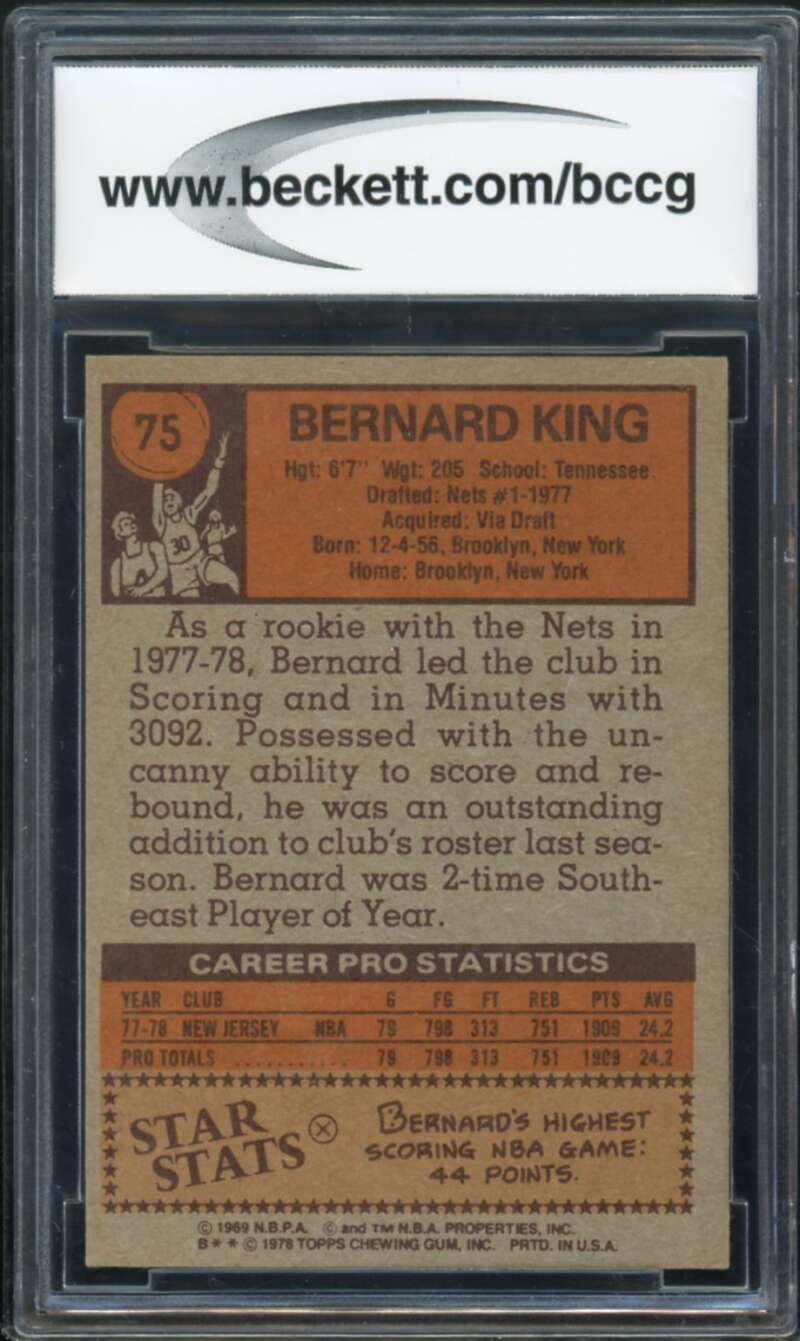 1978-79 Topps #75 Bernard King Card Rookie BGS BCCG 9 Near Mint+ Image 2