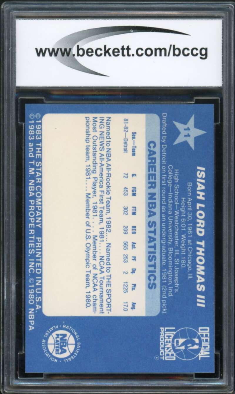 1983 Star All-Star Game #11 Isiah Thomas Rookie Card BGS BCCG 9 Near Mint+ Image 2