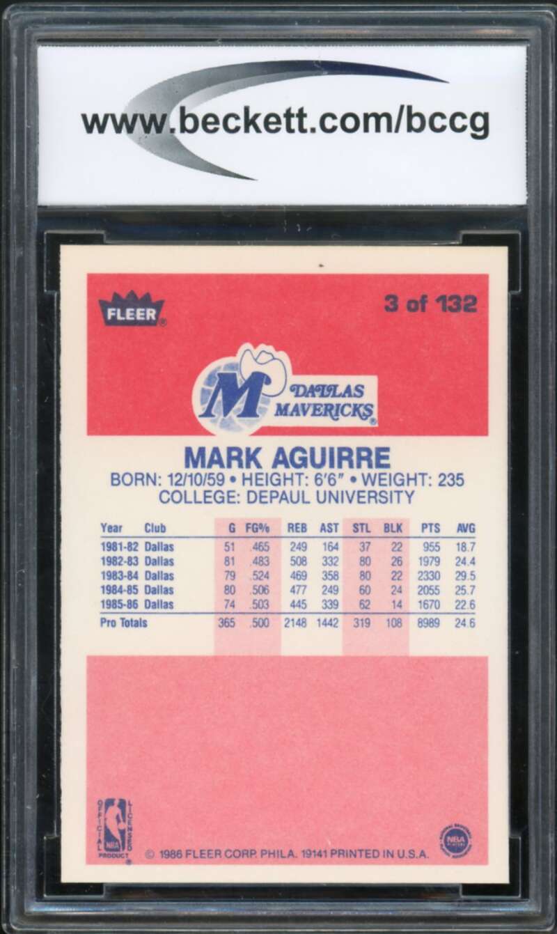 1986-87 Fleer #3 Mark Aguirre Rookie Card BGS BCCG 10 Mint+ Image 2