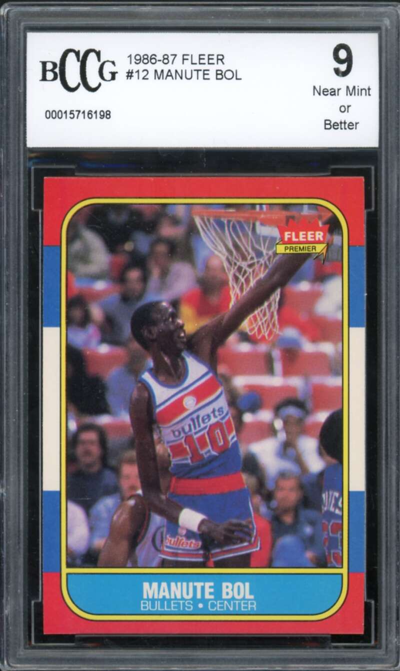 1986-87 Fleer #12 Manute Bol Rookie Card BGS BCCG 9 Near Mint+ Image 1