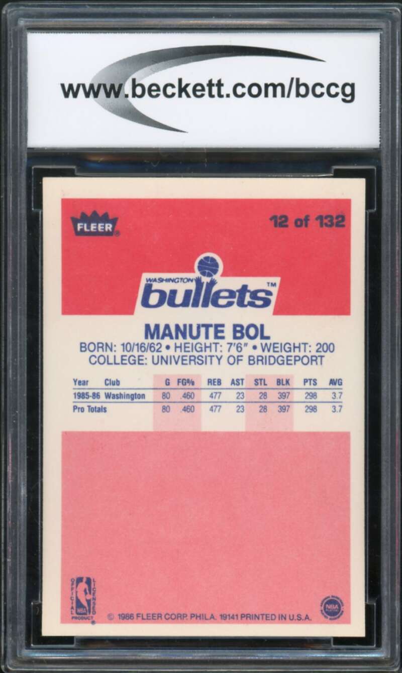 1986-87 Fleer #12 Manute Bol Rookie Card BGS BCCG 9 Near Mint+ Image 2