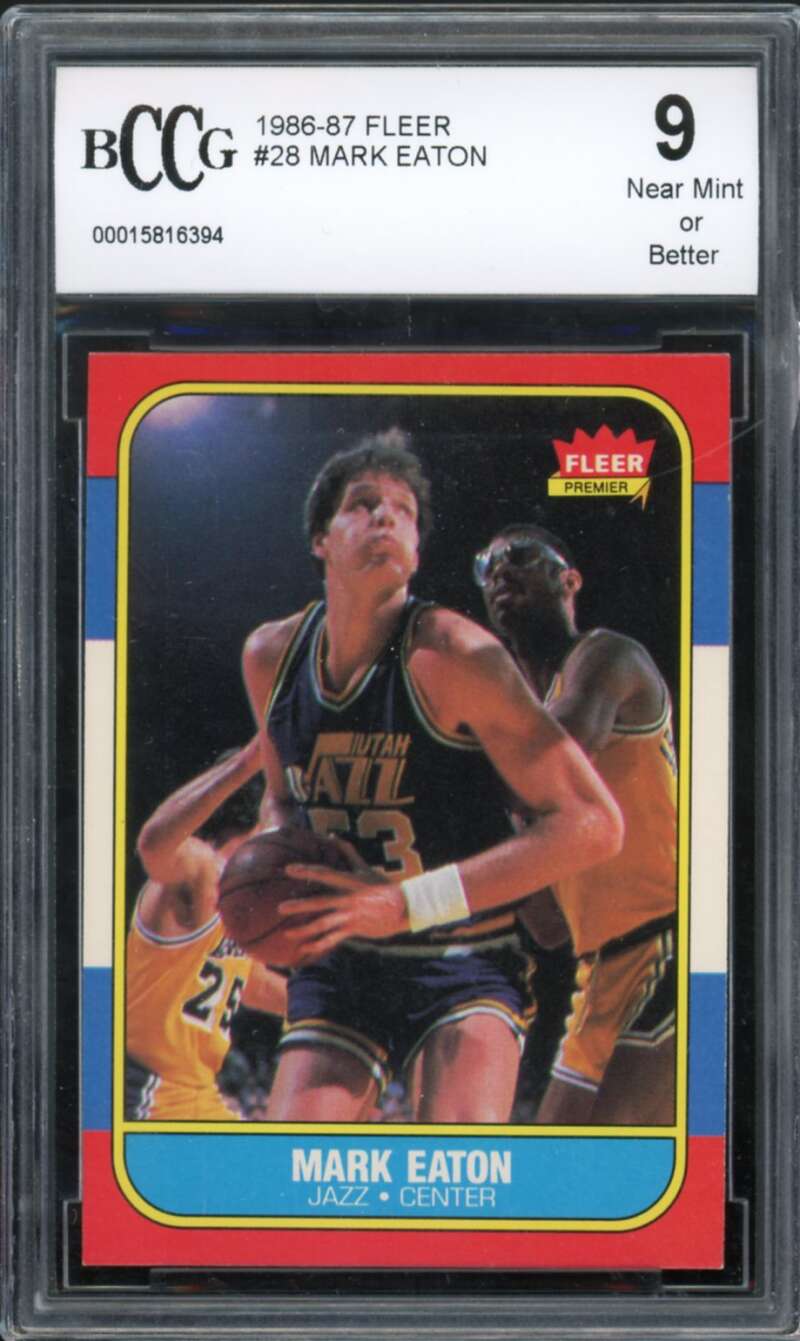 1986-87 Fleer #28 Mark Eaton Card Rookie BGS BCCG 9 Near Mint+ Image 1