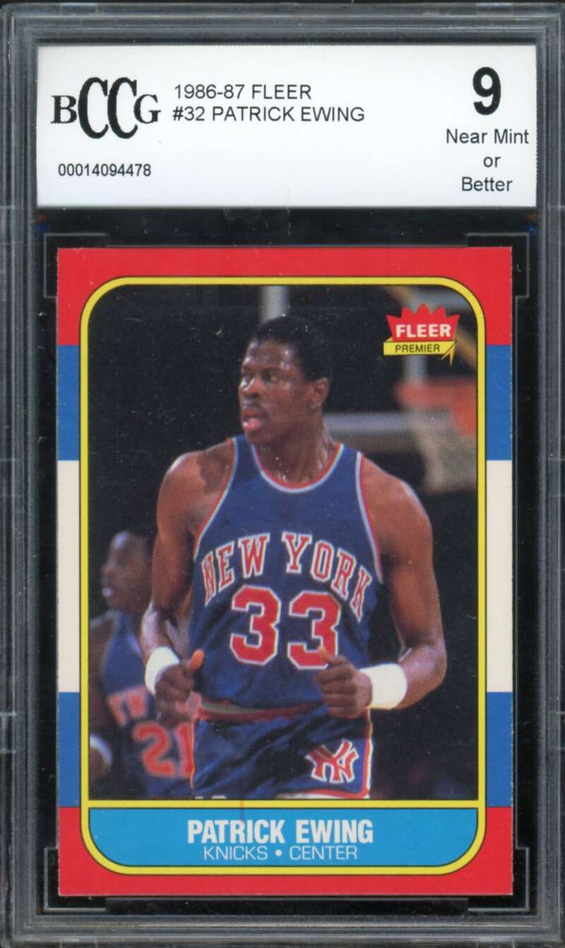 1986-87 Fleer #32 Patrick Ewing Rookie Card BGS BCCG 9 Near Mint+ Image 1