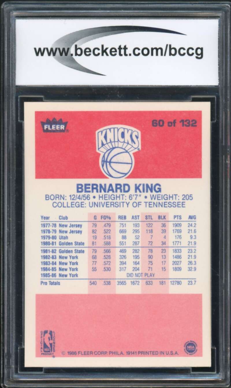 1986-87 Fleer #60 Bernard King Card BGS BCCG 10 Mint+ Image 2