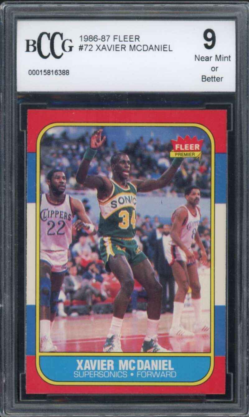 1986-87 Fleer #72 Xavier McDaniel Rookie Card BGS BCCG 9 Near Mint+ Image 1