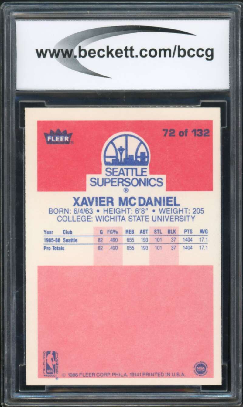 1986-87 Fleer #72 Xavier McDaniel Rookie Card BGS BCCG 9 Near Mint+ Image 2