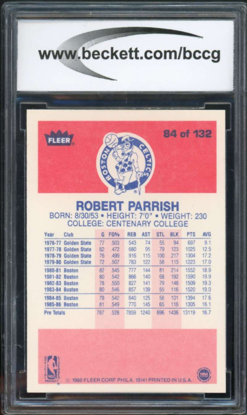 1986-87 Fleer #84 Robert Parish Card BGS BCCG 10 Mint+ Image 2