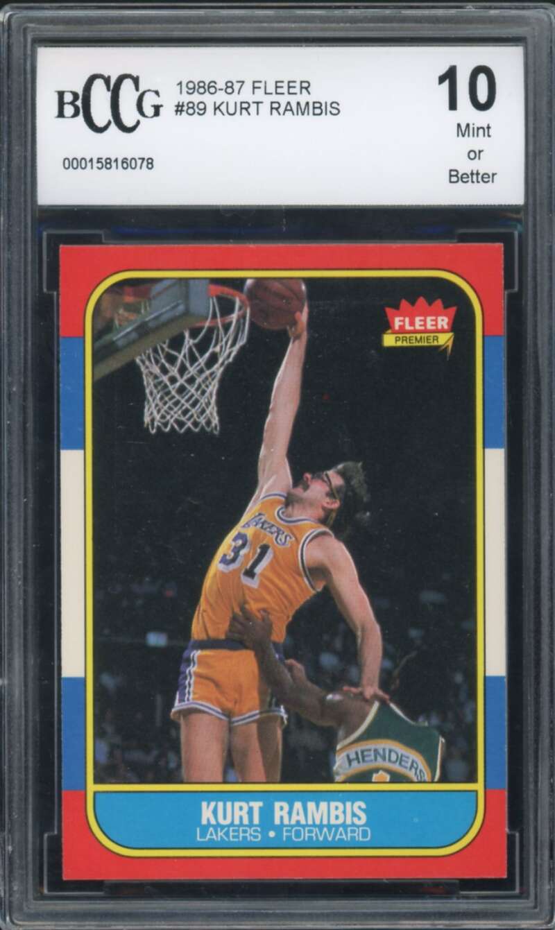 1986-87 Fleer #89 Kurt Rambis Rookie Card BGS BCCG 10 Mint+ Image 1