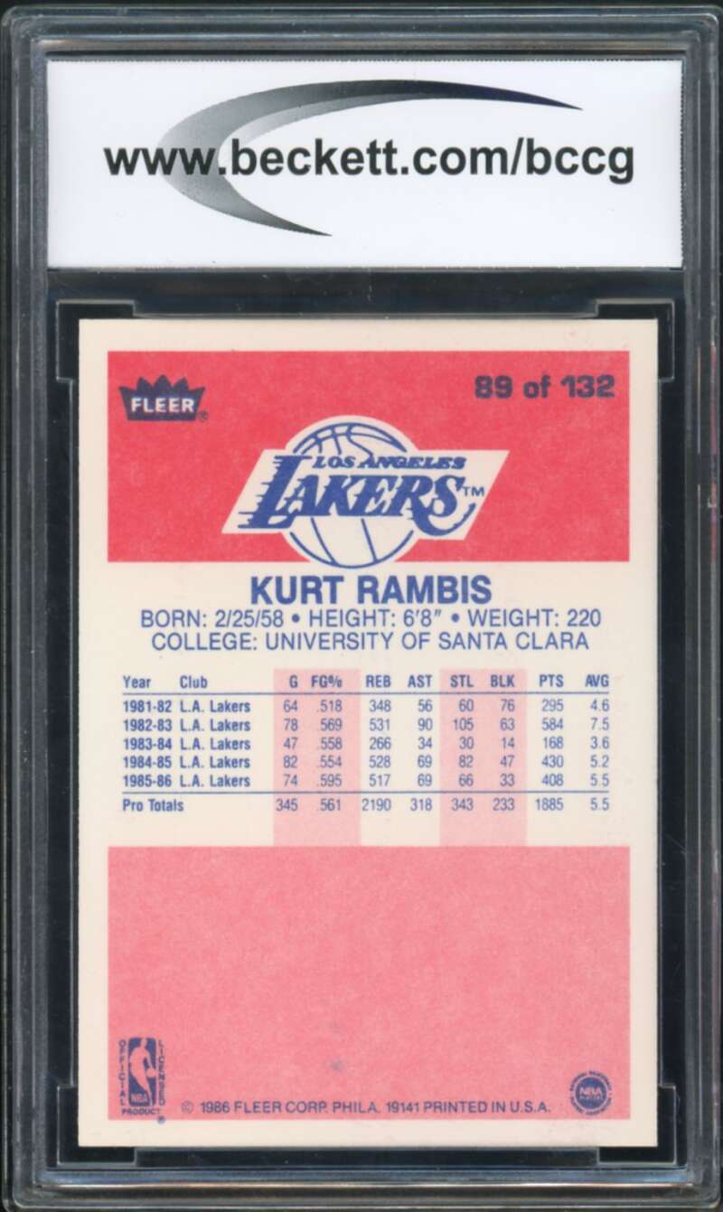 1986-87 Fleer #89 Kurt Rambis Rookie Card BGS BCCG 10 Mint+ Image 2