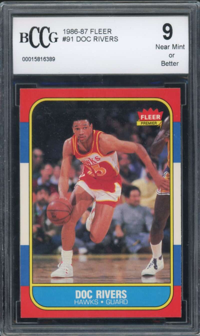 1986-87 Fleer #91 Doc Rivers Rookie Card BGS BCCG 9 Near Mint+ Image 1