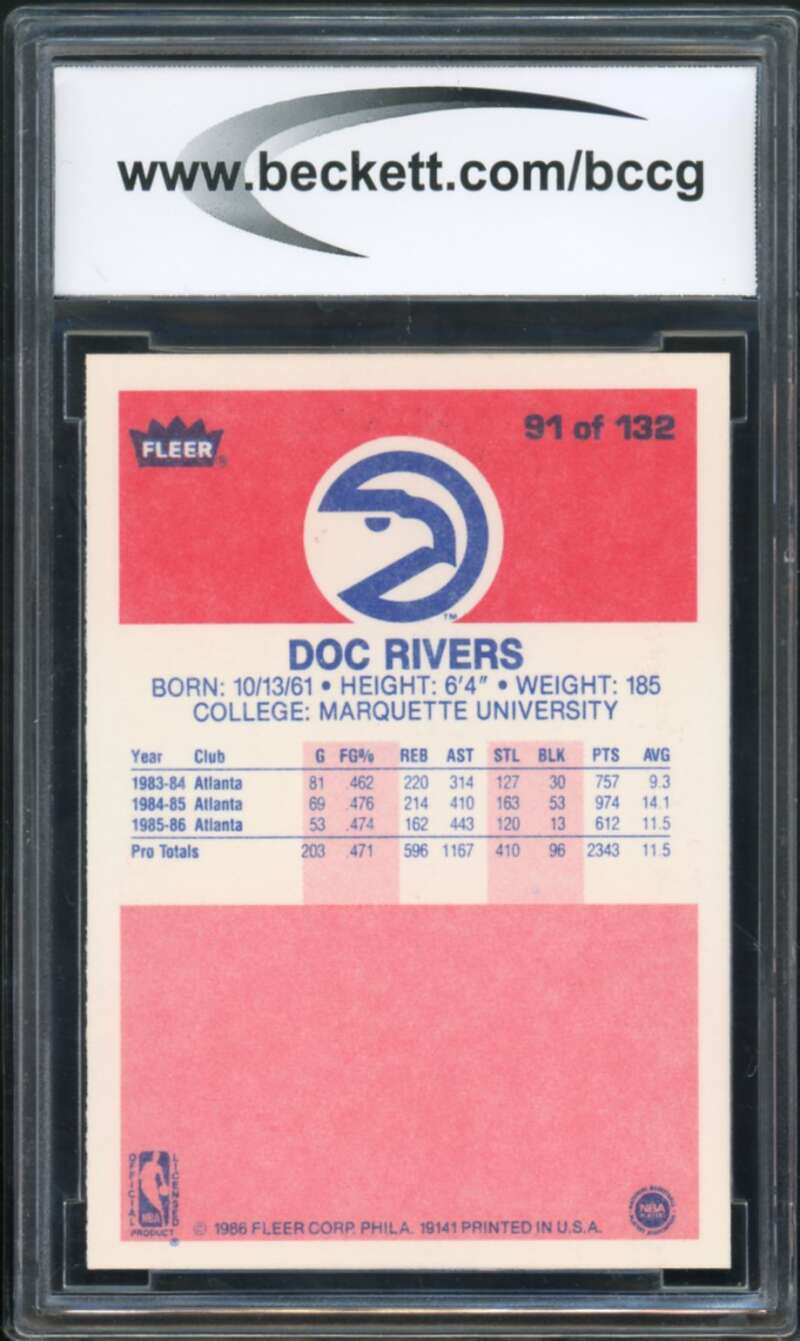 1986-87 Fleer #91 Doc Rivers Rookie Card BGS BCCG 9 Near Mint+ Image 2