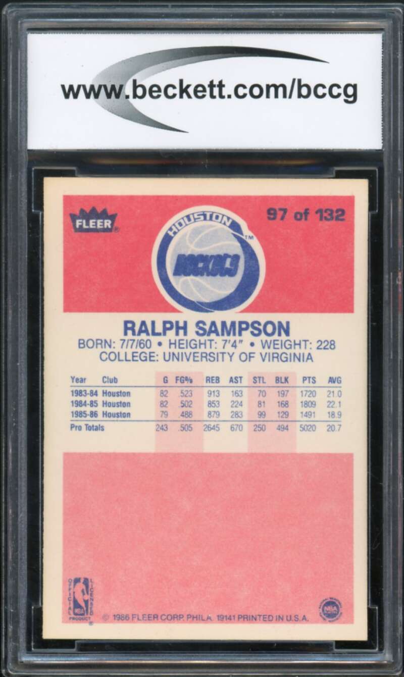 1986-87 Fleer #97 Ralph Sampson Rookie Card BGS BCCG 9 Near Mint+ Image 2