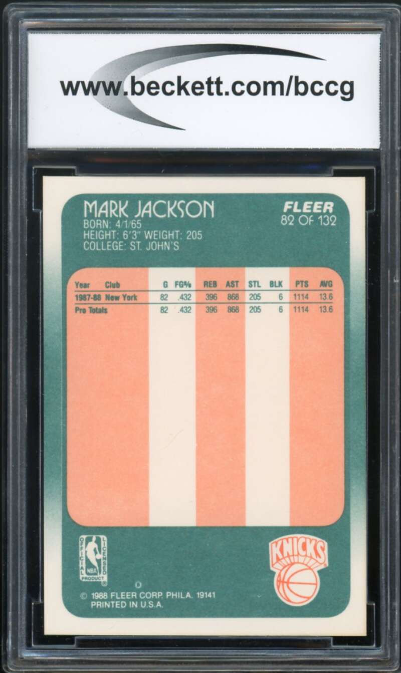 1988-89 Fleer #82 Mark Jackson Rookie Card BGS BCCG 10 Mint+ Image 2