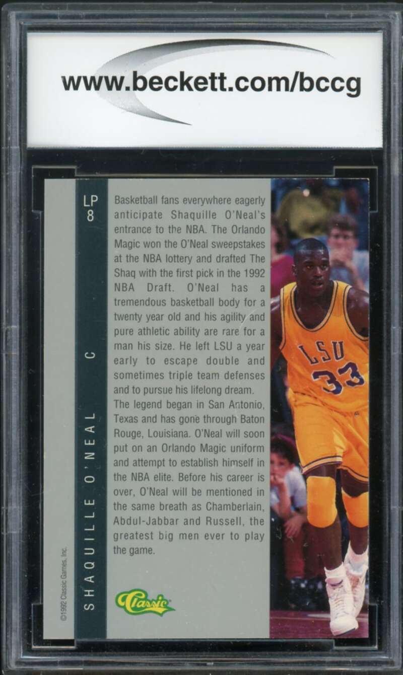 1992 Classic Four Sport LPS #LP8 Shaquille O'Neal Rookie BGS BCCG 9 Near Mint+ Image 2