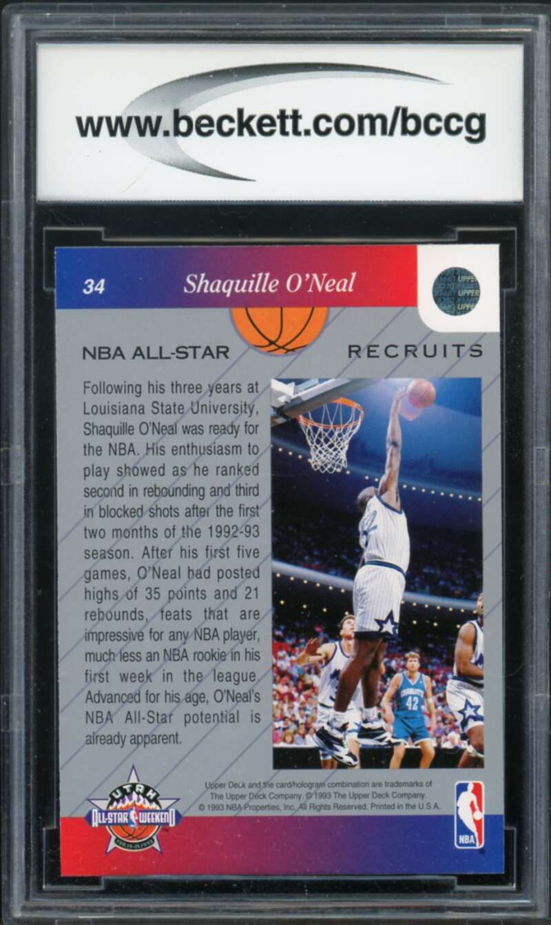 1992-93 Upper Deck AS Weekend #34 Shaquille O'Neal Rookie Card BGS BCCG 10 Mint+ Image 2