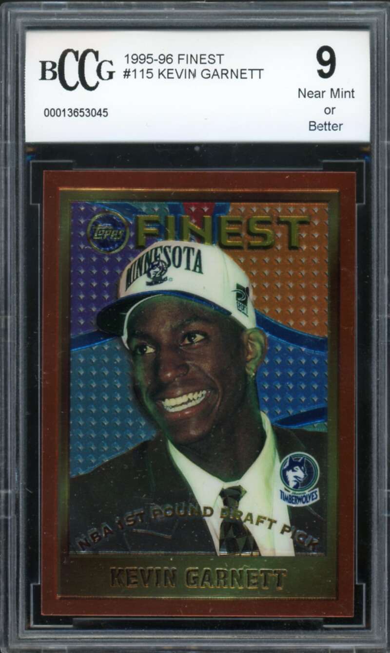 1995-96 Finest #115 Kevin Garnett Rookie Card BGS BCCG 9 Near Mint+ Image 1