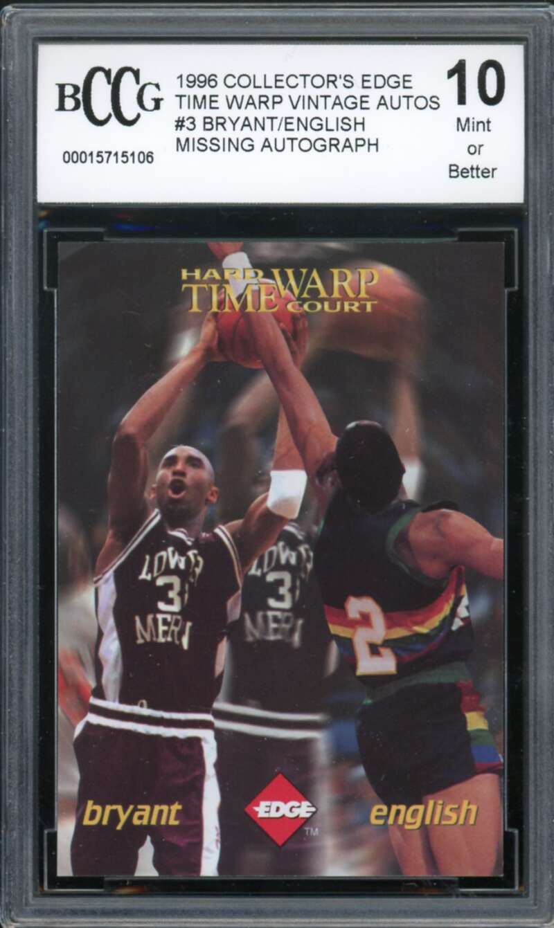 1996 Collector's Edge Time Warp #3 Kobe Bryant/English Rookie BGS BCCG 10 Mint+ Image 1