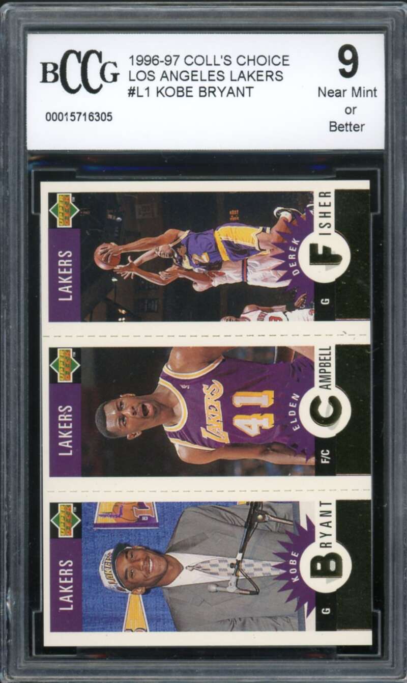 1996-97 Collector's Choice #L1 Kobe Bryant Rookie Card BGS BCCG 9 Near Mint+ Image 1