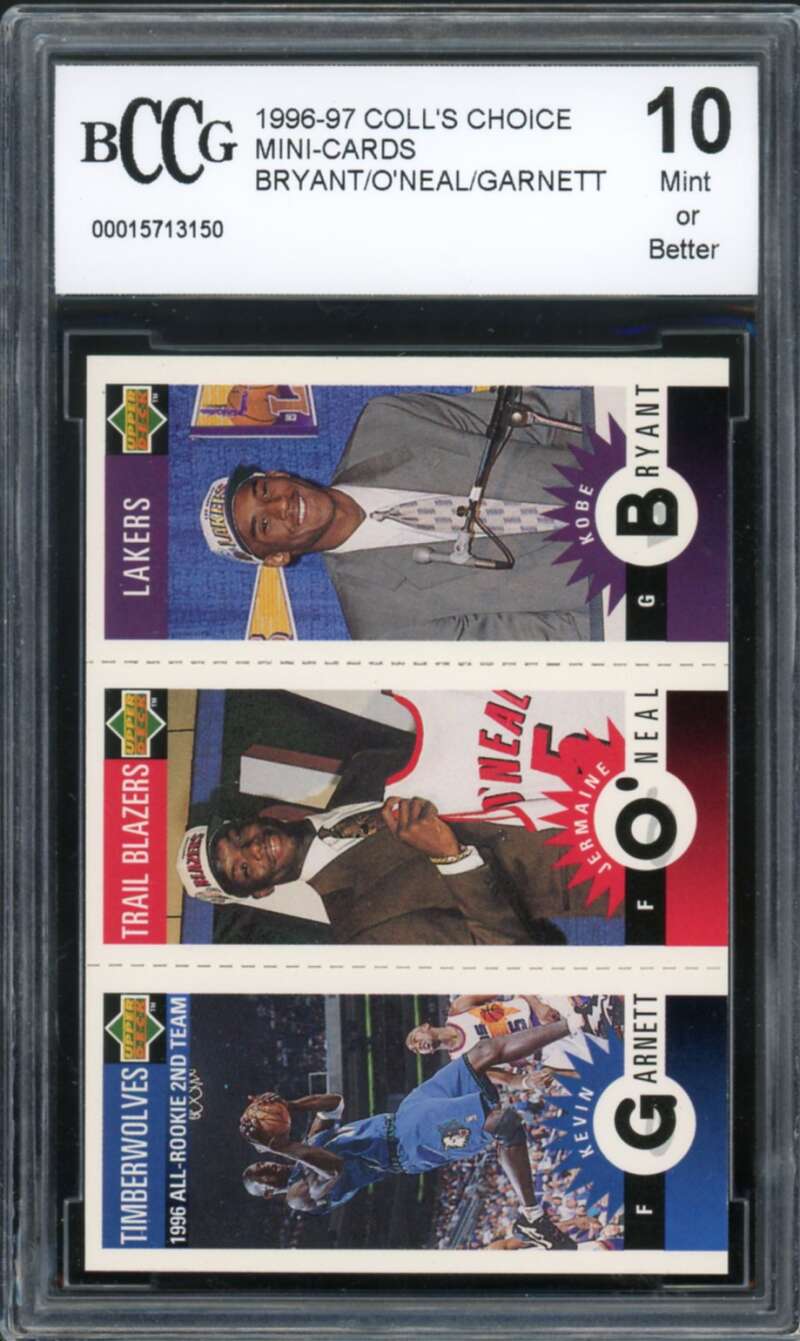 1996-97 Coll's Choice Mini #nno Bryant/O'Neal/Garnett Rookie BGS BCCG 10 Mint+ Image 1