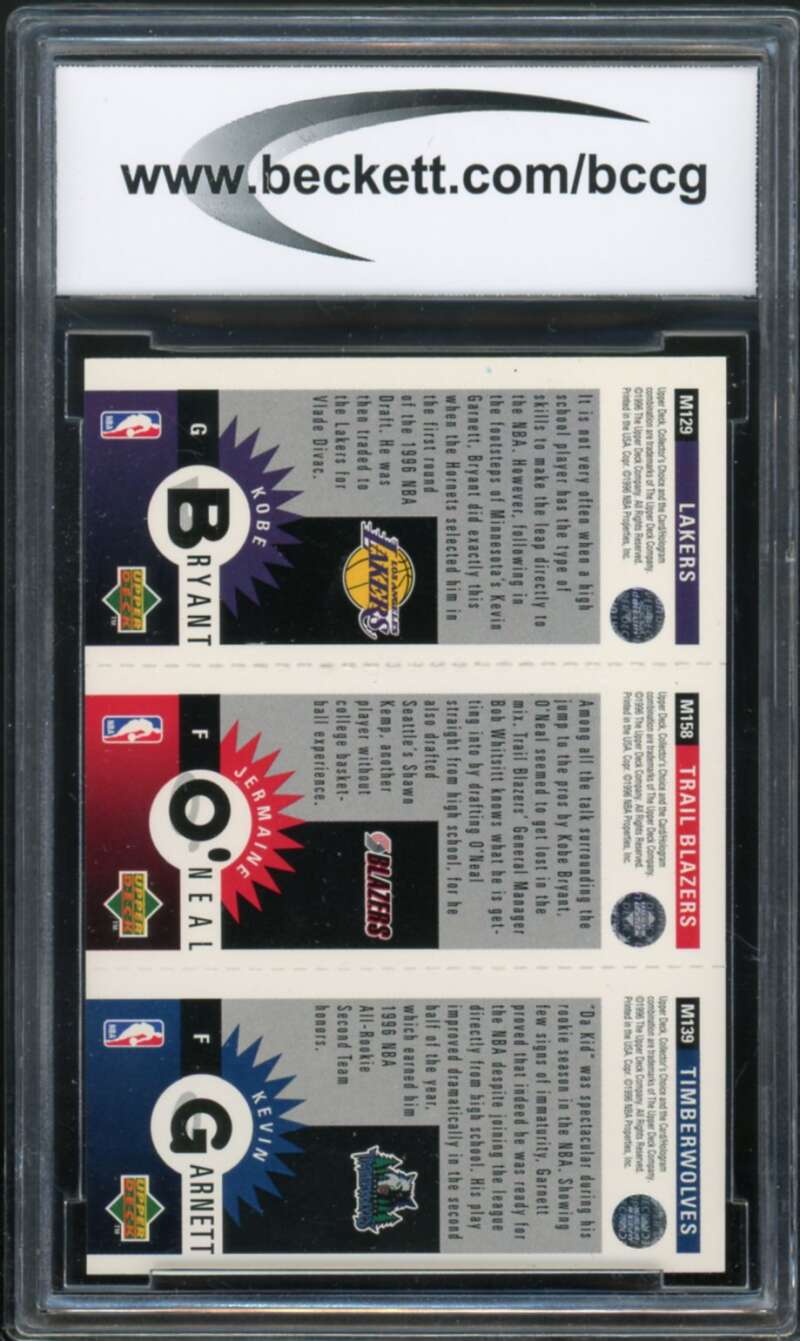 1996-97 Coll's Choice Mini #nno Bryant/O'Neal/Garnett Rookie BGS BCCG 10 Mint+ Image 2